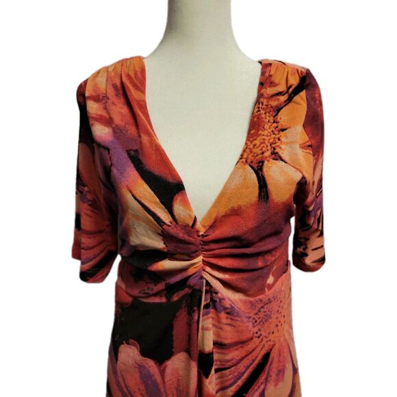 Karen Kane 90s Dress Womens * XL * Floral Midi Deep V Neck Fit & Flare - Picture 2 of 12